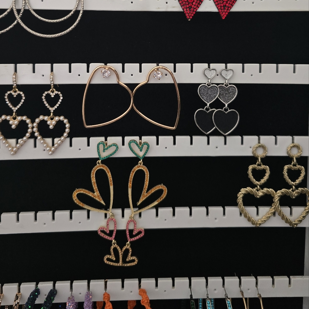 Assorted Earrings Set with Red, Gold, and Silver Tones